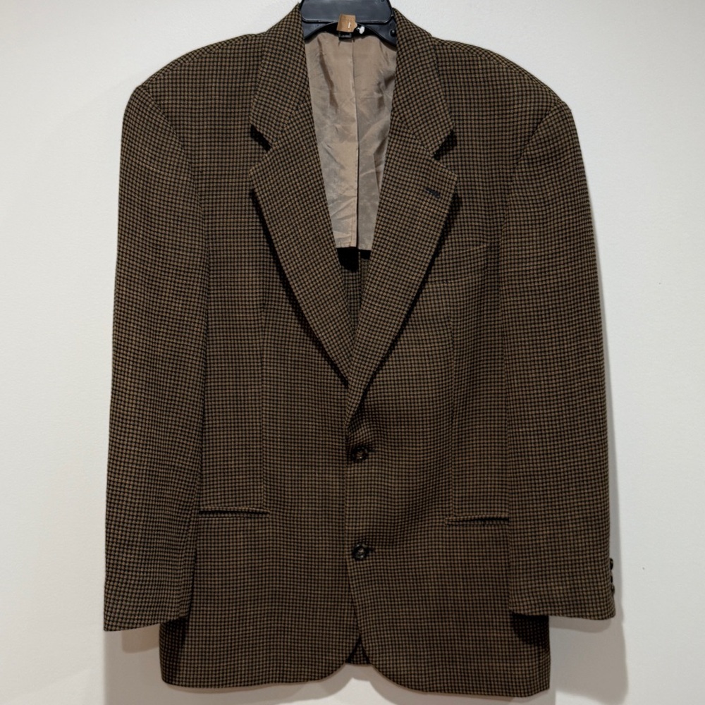 Boss Hugo Boss Houndstooth Wool Linen Blazer Sports Coat 42 L Preppy Business